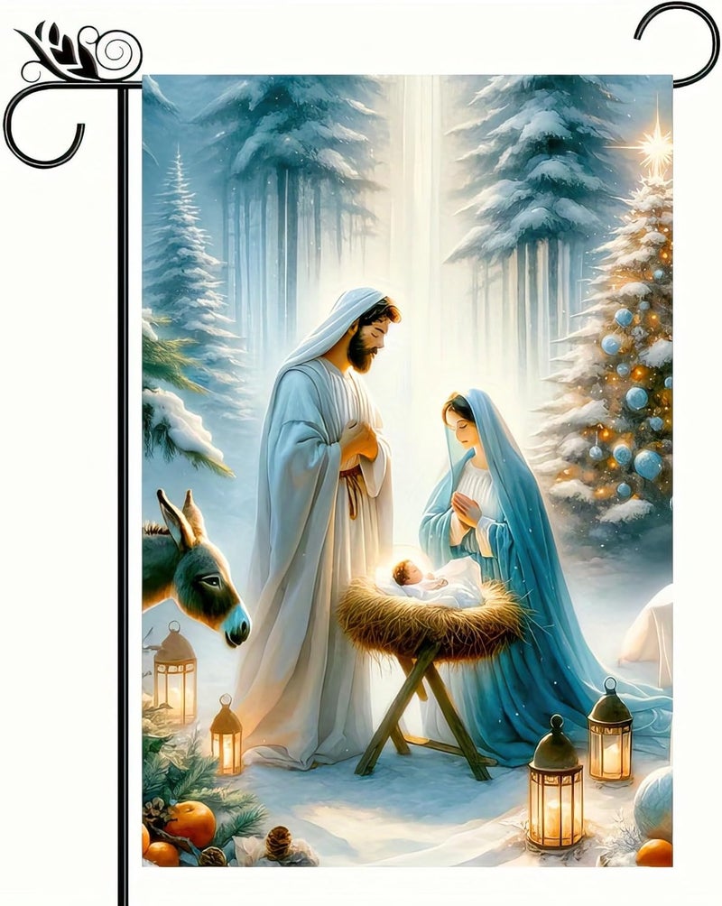 BlissYard Christmas Garden Flag 12x18 Inches - Double-Sided Nativity Scene with Holy Family and Baby Jesus, Weatherproof Religious Outdoor Decoration for Lawn, Patio, and Garden - Image 1